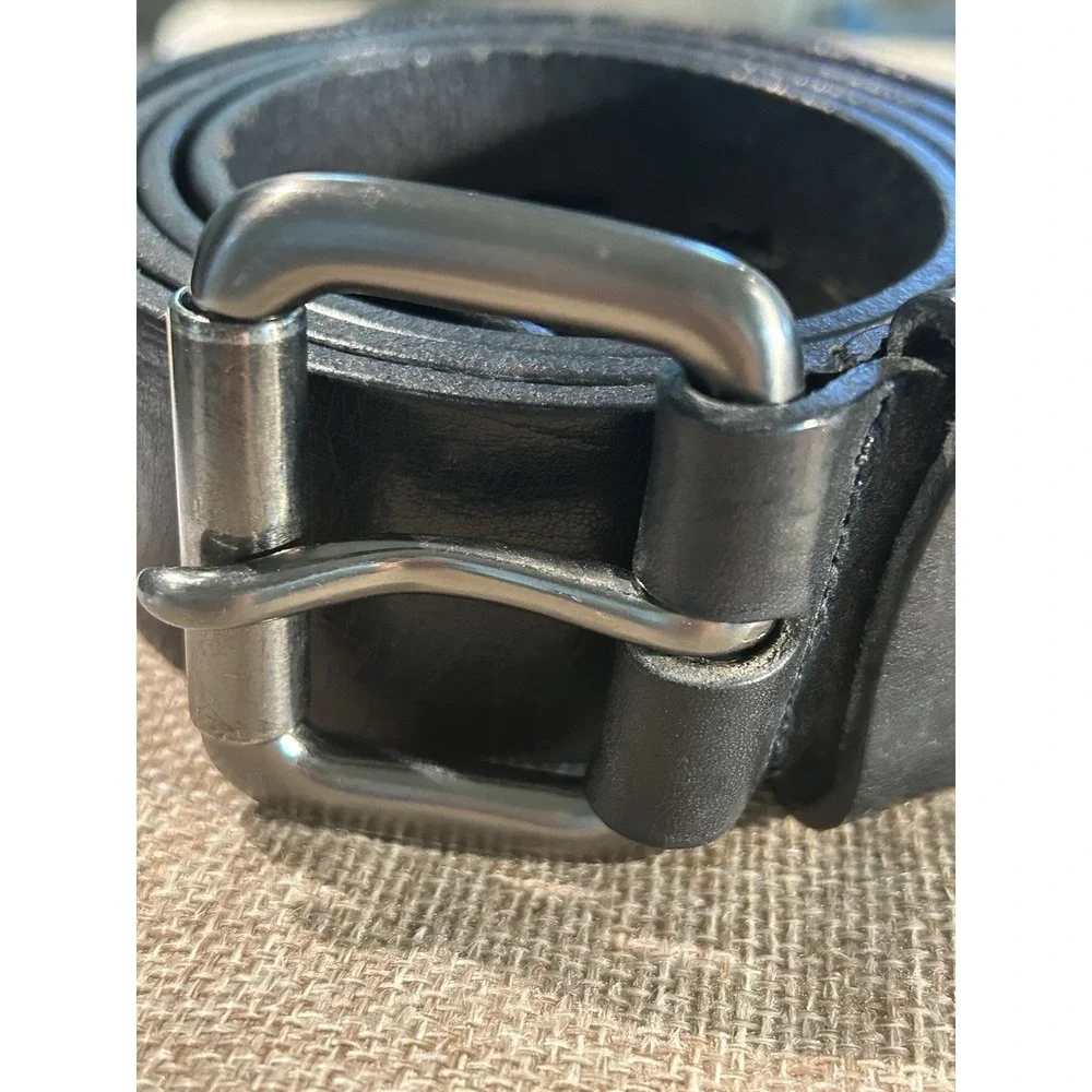 Nautica‎ Italian Leather Belt Men's 38 Roller Buckle Black Gunmetal Buckle